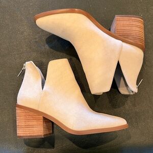 BP Cream Ankle Booties with Wooden Heel
